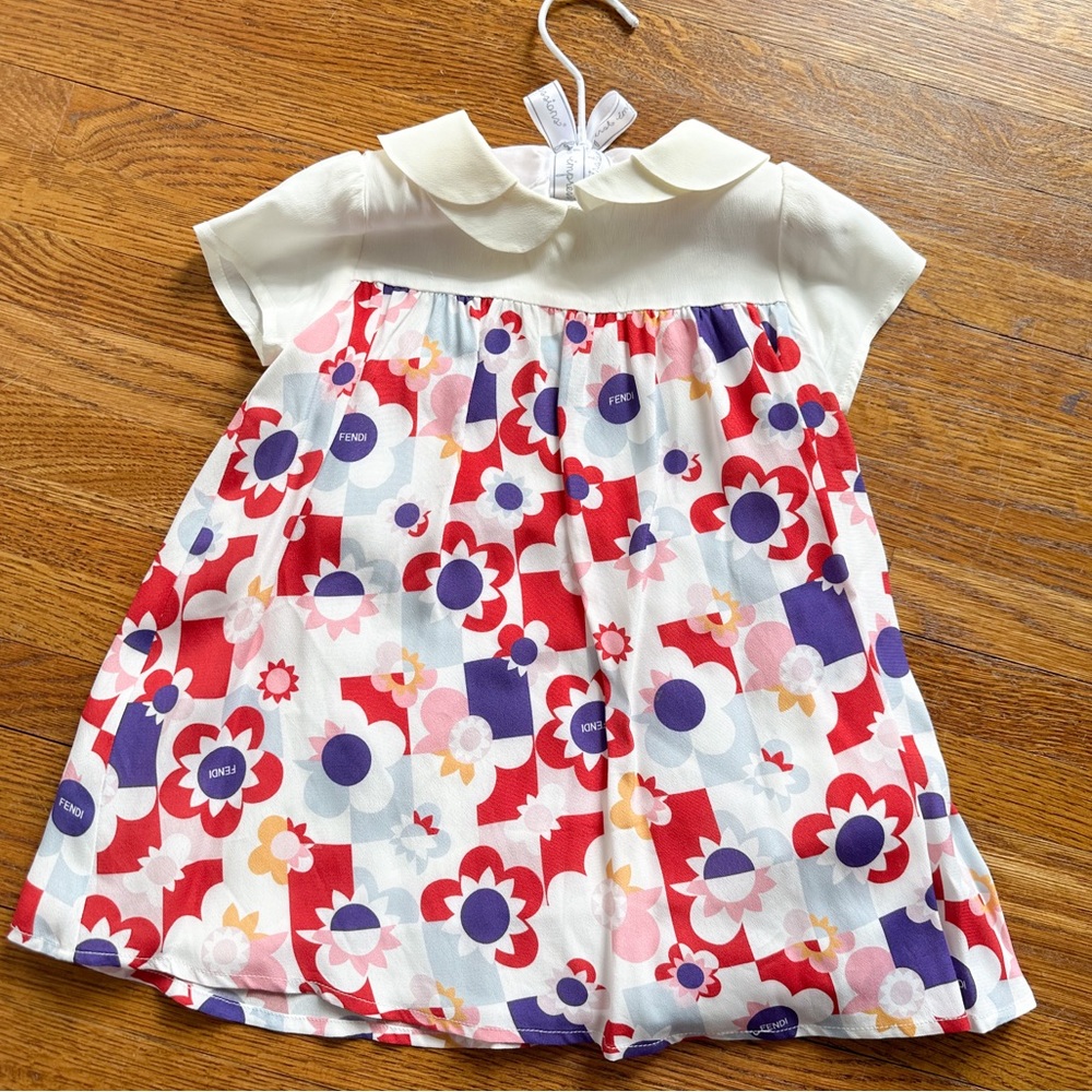 Fendi Kids Dress with Red, Purple, and Cream Floral Pattern